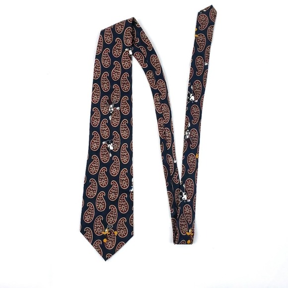 Vintage Walt Disney Mickey Mouse Donald Duck Pluto Goofy Paisley Silk Tie Men's - Picture 2 of 6